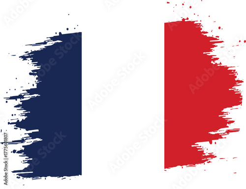 Brush Stroke France National Flag on Transparent Background , Artistic Blue White Red Design , vector flat design and digital art illustration 