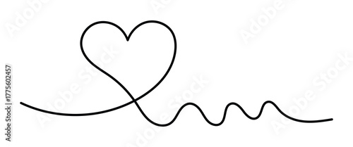 Heart line. Hearts continuous one line drawing. Hand drawn art icon. Hand draw hearth sketch. Wedding black line isolated on white background. Vector illustration