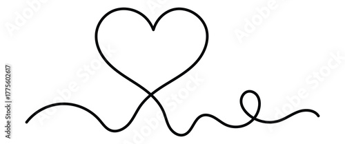 Heart continuous one line symbol drawing. Love romantic icon in simple linear doodle style vector illustration. EPS 10