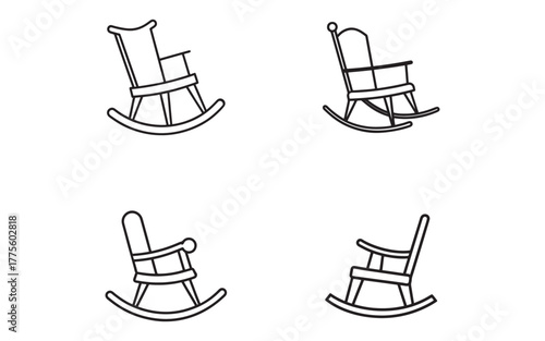 Elegant Rocking Chair Icon Set Minimalist Design on White Background for Relaxation and Comfort Concepts