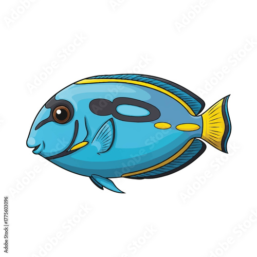 Vibrant and colorful tropical fish swimming freely, an isolated aquatic creature illustration showcasing vivid ocean life and marine biodiversity