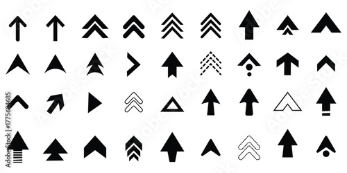 Set swipe up arrows icons. Different black arrows sign upwards. Scroll or swipe up. Graphic vector elements for web, applications, infographic, social media. Collection of swipe up icons arrows
