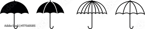 Umbrella icon set black and white vector illustration