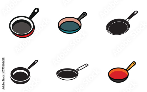 Set of Different Styled Frying Pans Icons for Cooking and Kitchenware related projects with Vector Illustration isolated