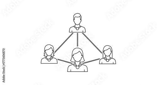 Line art illustration depicting a person connected to three others