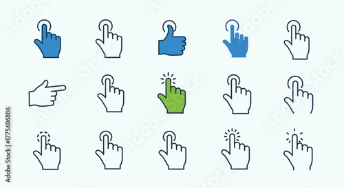 Set of hand cursor icons simple flat elements isolated on white background web and mobile apps