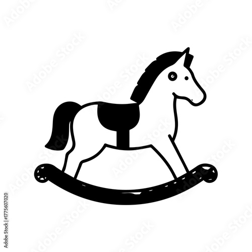 Simple line art of classic rocking horse, a timeless toy symbolizing childhood innocence, playful concepts, imagination, and nostalgic joy