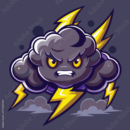 Angry Thunder Cloud Mascot Logo – Powerful Storm Cartoon with Lightning Bolts