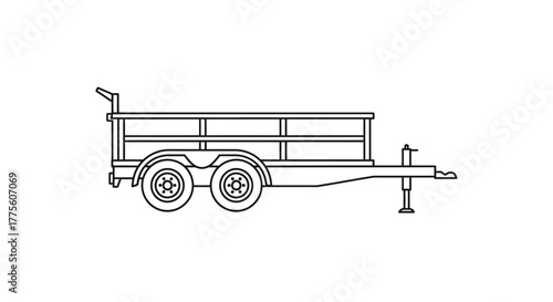 Simple line drawing of a dual axle utility trailer with a hitch