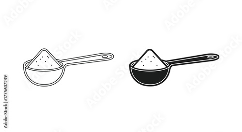 Two measuring spoons filled with a granular substance line art style