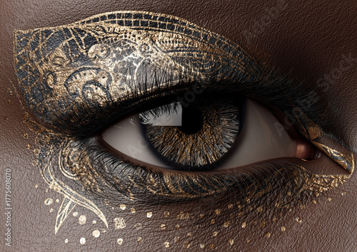 Close-Up of Eye with Golden Artistic Makeup Design