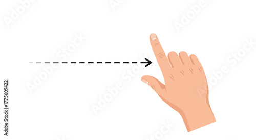 Hand pointing right with dotted line illustration user interface isolated on white background