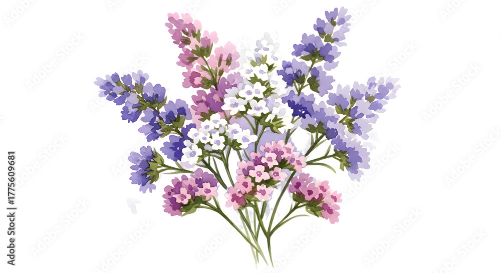 Obraz premium Watercolor illustration of statice flowers isolated on transparent background