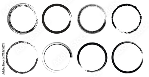 Hand drawn grunge circle frames set for logos, stamps, highlights, badges, social media.