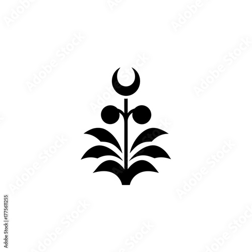 Stylized plant with crescent moon shape on the top part on transparent background silhouette