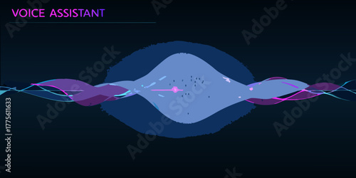 Abstract visualization of a voice assistant responding with a sound wave graphic and text