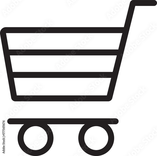 Shopping Cart Icon: Simple Black Line Art Illustration of a Grocery Trolley for E-commerce, Retail, and Online Shopping Design