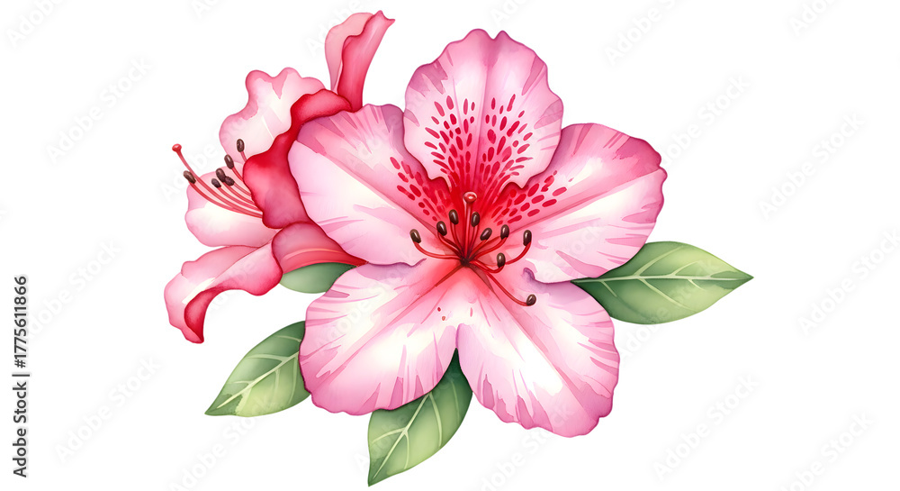 Obraz premium Watercolor painting of pink azalea flowers isolated on transparent background