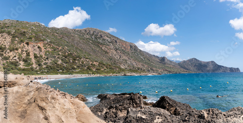 Clear Blue Sea and Mountain Coast at Gianiskari Beach Crete