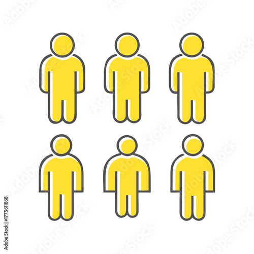 vector set. group of different minimalistic linear people with bright yellow accents in trendy flat design style. useful for web, graphic design, print, mobile applications, flyers, brochures, ... See