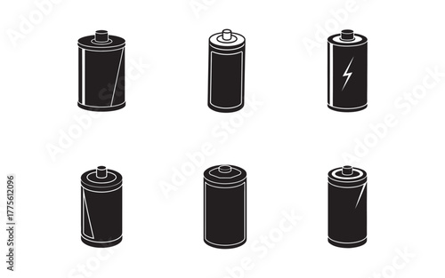 Vector illustration of assorted battery types showcasing energy storage for portable devices and power solutions in a minimalist design