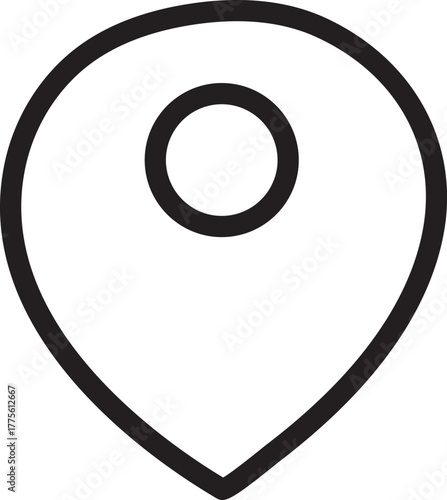 Black and White Map Pin Icon Vector Illustration: Location Marker Symbol, Minimalist Design for Website and Graphic Design Projects