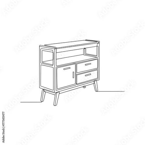 Sideboard cabinet with drawers in minimalist line art style