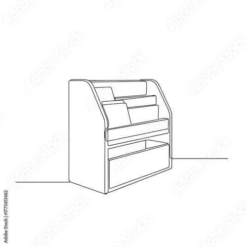 Bookshelf with open compartments in minimalist line art style