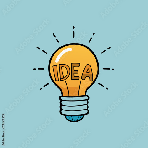 Yellow light bulb with the word idea inside silhouette isolated on white background