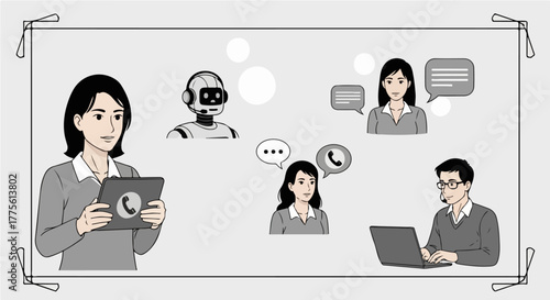 customer service providing assistance via phone chat and ai agents illustrating support solutions and communication channels contact center technology