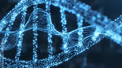 Abstract Glowing Blue Dna Double Helix Strand Particle Structure Against Dark Background Conceptual Animation Genetic Molecule Medical Research Backdrop