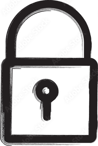 Black and White Padlock Illustration: Security, Protection, Privacy Icon in Brush Stroke Style, Digital Art Lock Image