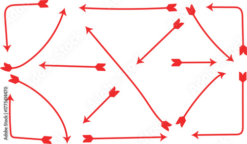 Hand drawn red arrows indicating direction and movement across a white background.