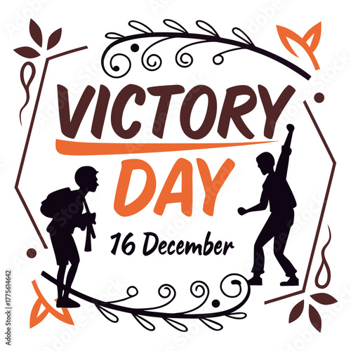 Victory day december 16th celebration with silhouettes of soldiers and festive floral decorations