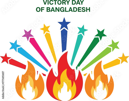 Illustration of the Victory Day of Bangladesh celebration with fire and stars