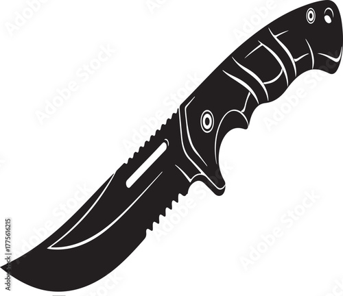 Black tactical knife with serrated edge and textured handle combat survival