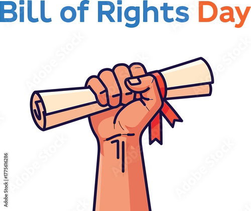 Illustration of a hand holding a scroll for Bill of Rights Day