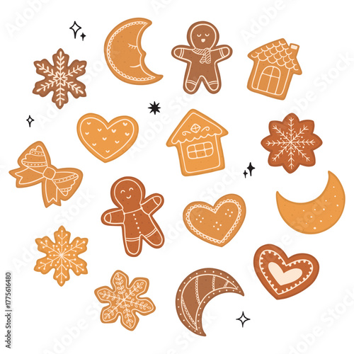 gingerbread cookies set cute doodle hand drawn
