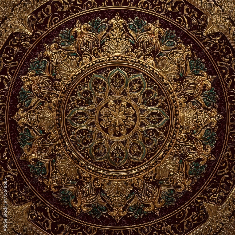 Fototapeta premium Golden mandala arabesque pattern in luxury Arabic Islamic style, ornate elegant and decorative for wedding design.