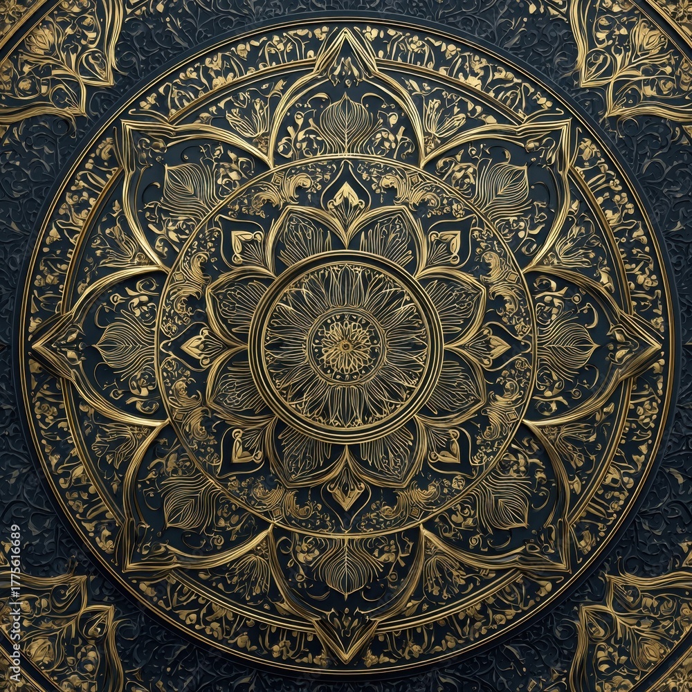 Fototapeta premium Golden mandala arabesque pattern in luxury Arabic Islamic style, ornate elegant and decorative for wedding design.