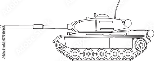 Military armored vehicle with long barrel and tracks tank warfare