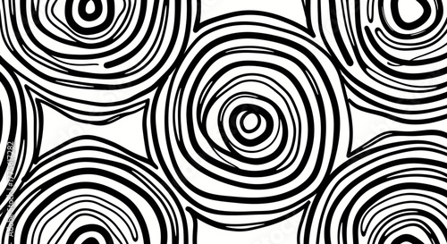 Abstract pattern of repeating concentric circles and spirals in black and white, creating a visual texture.