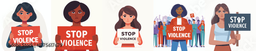 Woman holding sign saying "stop violence"