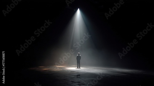 Man standing in spotlight on dark stage