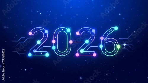 Wallpaper Mural Digital year 2026 design with neon glowing numbers on a dark blue starry background for future technology concept Torontodigital.ca