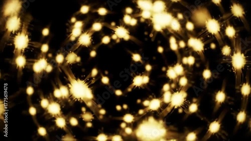 Abstract Swirling Golden Particles on a Black Background.