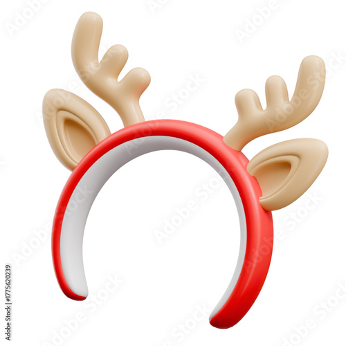 Charming 3D rendered red reindeer antler headband, a delightful holiday accessory perfect for festive celebrations and spreading Christmas cheer during winter seasons