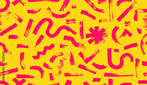 Seamless pattern brush drawn circles, black curved lines. Thick geometric brush stroke. Wavy, curly lines, round shapes, vector shapes. Bold stripes, abstract forms. Geometric seamless elements vector