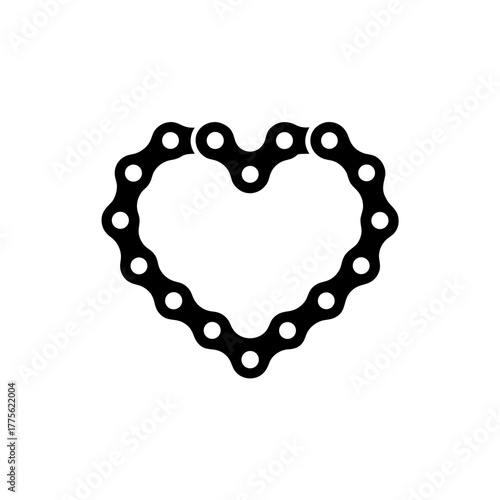 Heart shape formed from a bicycle chain design art on transparent background silhouette
