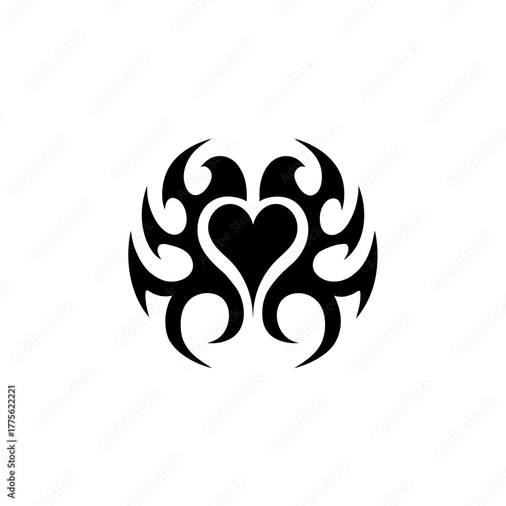 Naklejka premium Illustration of a heart with tribal flame elements on transparent background silhouette